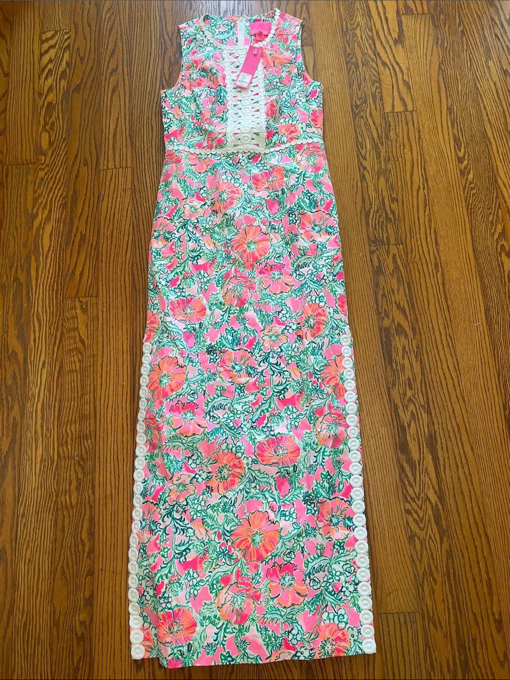 Lilly Pulitzer Pink & Green Floral Dress with White Trim